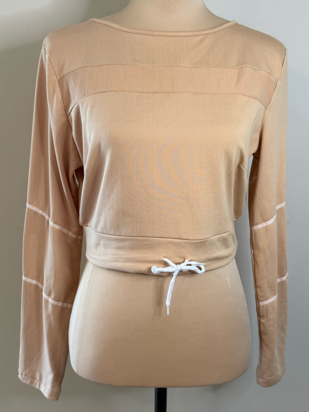 CBR crop tan sweatshirt top long sleeves drawstring waist SZ LG